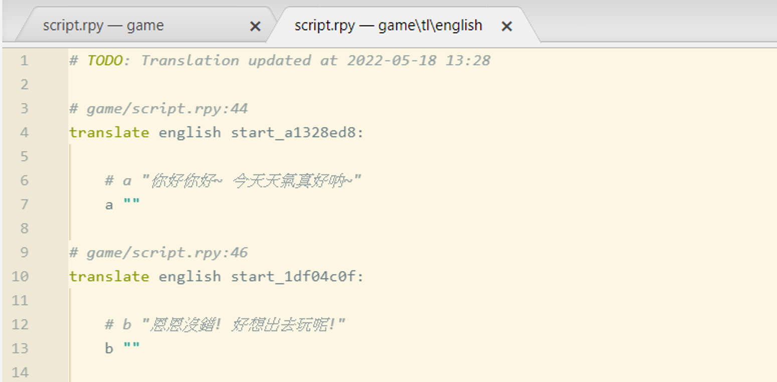 renpy selected Generate Empty String for Translations