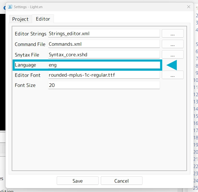 Light.vn change editor langauge